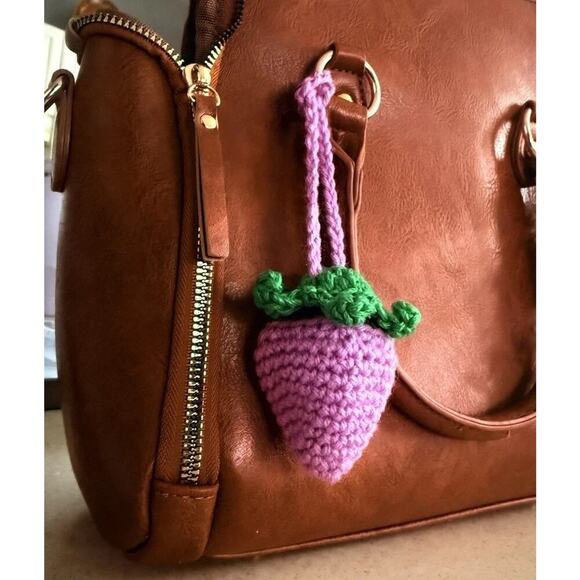 Crochet Purple Fairy Strawberry Pouch Bag Accessory Handmade - Picture 1 of 8